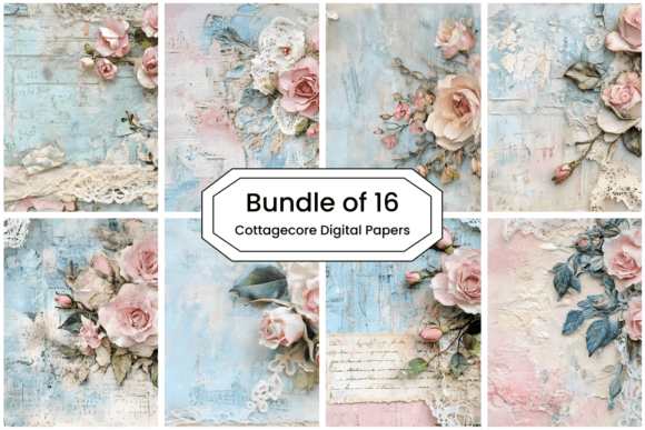 Download Bundle of 16 Cottagecore Rose Papers - Premium Bundle